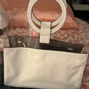 Vince Camuto White crocodile Textured Tote Bag